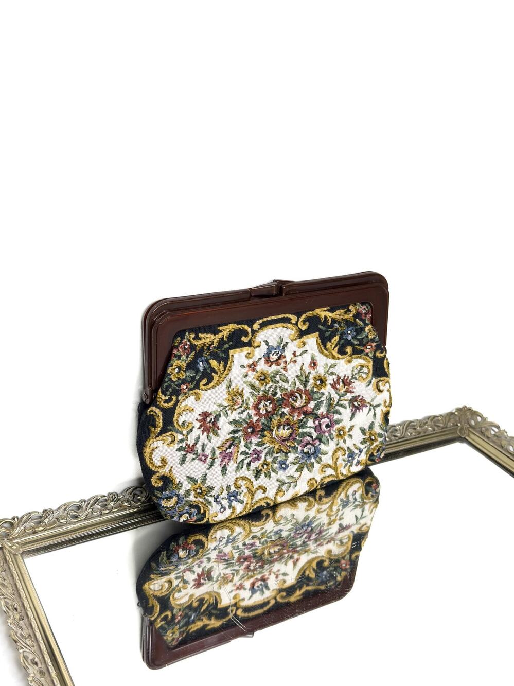 1980s Petit Point Berta Floral Style Tapestry Clutch